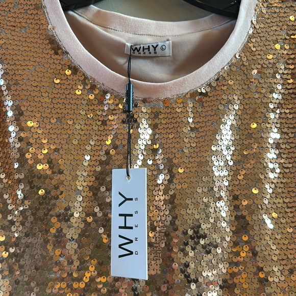 Fabulous Rose Gold Sequin and Pink Feather Top Size L - Picture 3 of 7